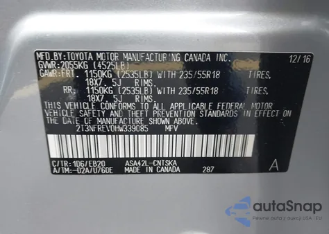 2017 Toyota Rav4 Se из США, поврежденный, VIN 2T3NFREV0HW339085